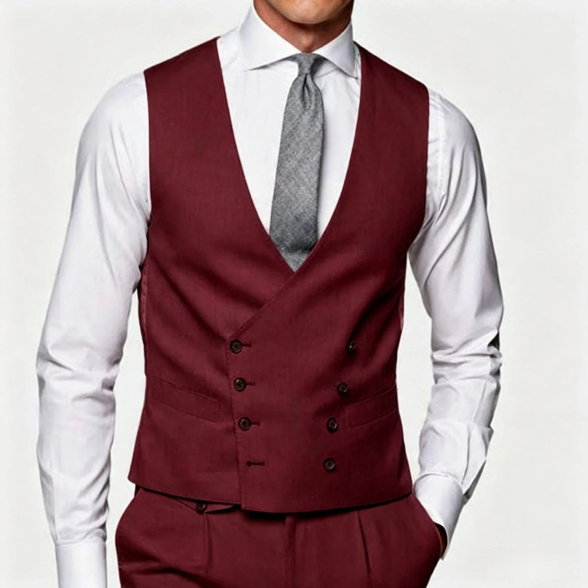 Men's Suit Vest Double Breasted Lapel Waistcoat for Wedding & Business