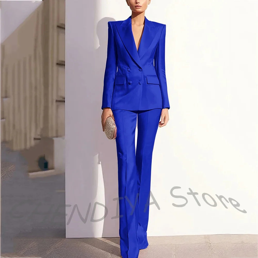 Luxury Satin Women Pants Suit Tailored Business Attire Dusty Rose 2 Piece Peak Lapel Straight Formal Outfit Daily Office Set