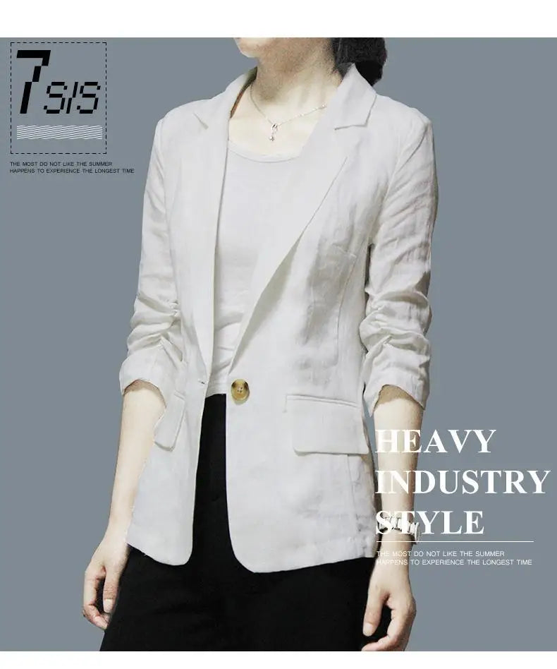 Women's Linen Blazer Casual Slim Fit Single Button Notched Lapel Lightweight Suit Jacket