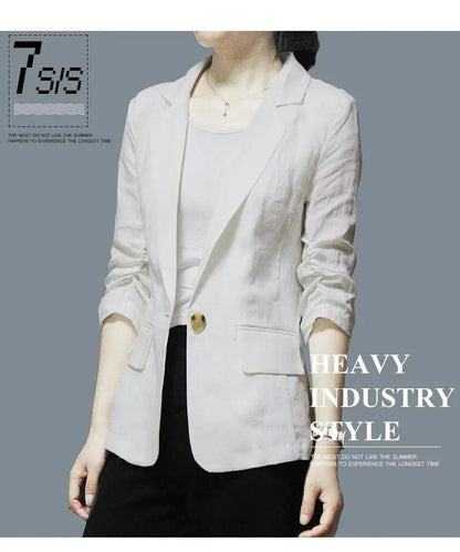 Women's Linen Blazer Casual Slim Fit Single Button Notched Lapel Lightweight Suit Jacket
