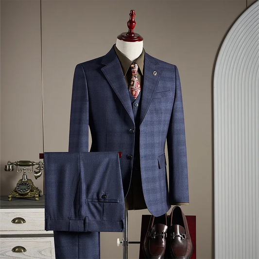 Men's Linen 3-Piece Slim Fit Suit | Peak Lapel Wedding & Formal Suit