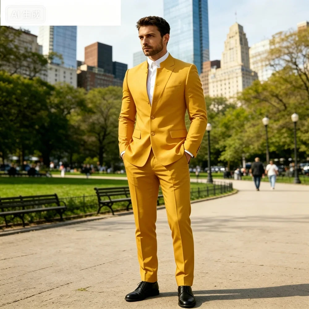 Men's Solid Color Business Terno Casual Workwear British Style Wedding Suit Performance Casual Male Suits Fashion