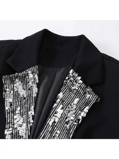 Women's Black Gothic Emo Blazer Jacket Harajuku 2000s Vestes Femme Outerwear Vintage Long Sleeve Sequins Suit Coat Clothing 2025