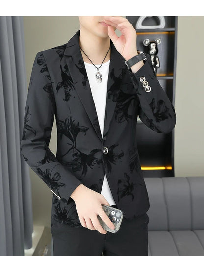 Blazer Men's Fashion Gentleman Business Outdoor Travel Print Wedding Slim-fit Korean Trend Handsome Youth Casual Blazer