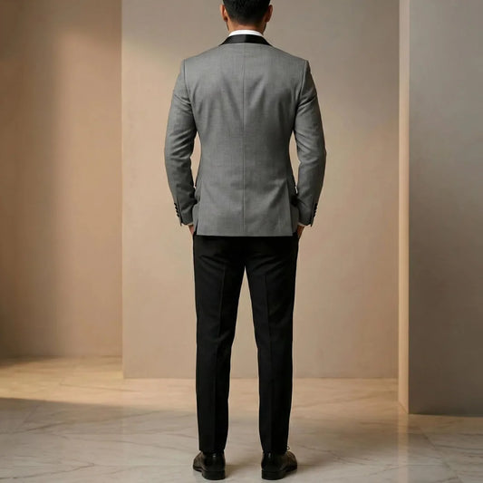 Men Suit White 3 Pieces With Black Lapel Single Button For Wedding Birthday Banquet Party Business Work Office Jacket Vest Pants