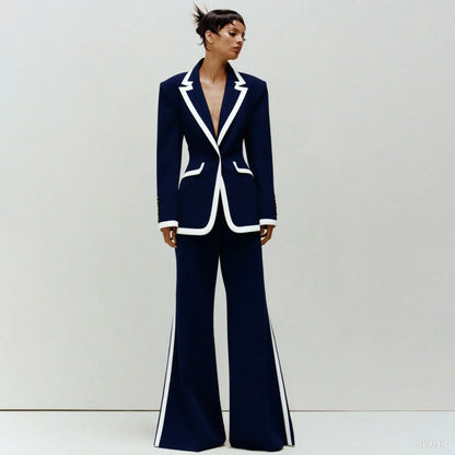 Women's Suit Slim Fit Two Piece(Blazer+Flare Trousers) Pants Set Professional Business Workwear Daily Outfit Suits for Ladies
