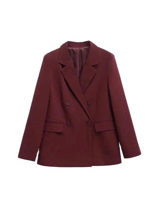 Double Breasted Blazer Coat for Women Long Sleeve Flap Pockets Fashion Outerwear Chic Female Top