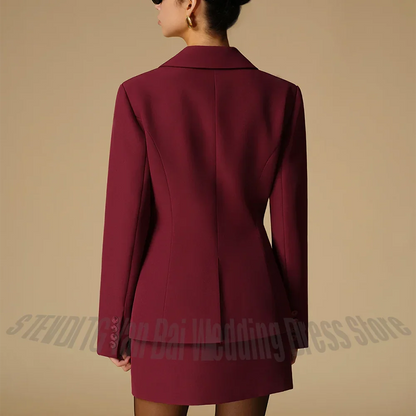 Vintage Women Suit Two Piece(Jacket+Short Skirt) Single Breasted Work Set Customized Office Lady Elegant Outfit Blazer Set
