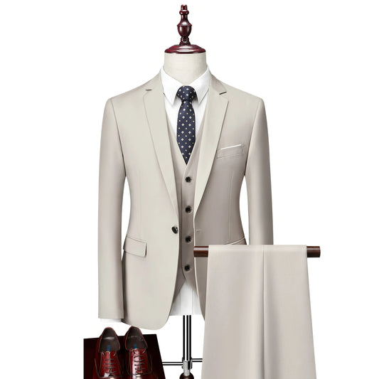 Men's 3 Piece Suit Set, Classic Business Slim Fit Jacket, Vest and Pants, Suitable for Wedding, Party, Prom and Formal Occasions