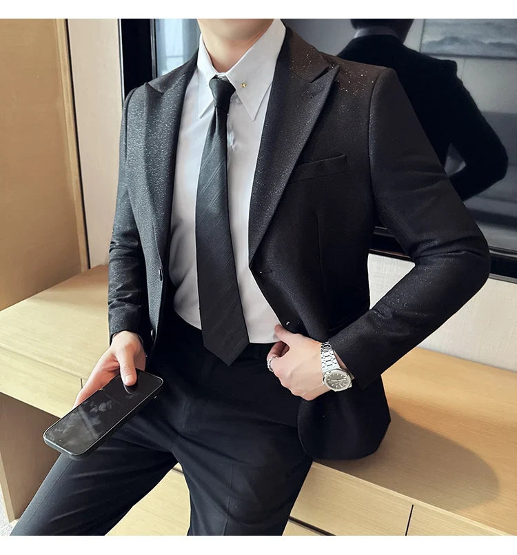 High-end Shiny Business Casual Suit Jacket Men British Style Slim Fit Office Work Men Blazers Wedding Groom Dress Coats 2025