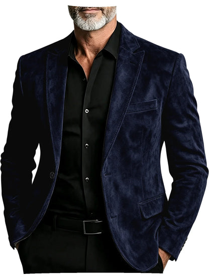 Luxury Men's Suede Blazer Notched Lapel Casual Business Sport Coat Slim Fit Gentleman Formal Wedding Office Suit Jacket Autumn