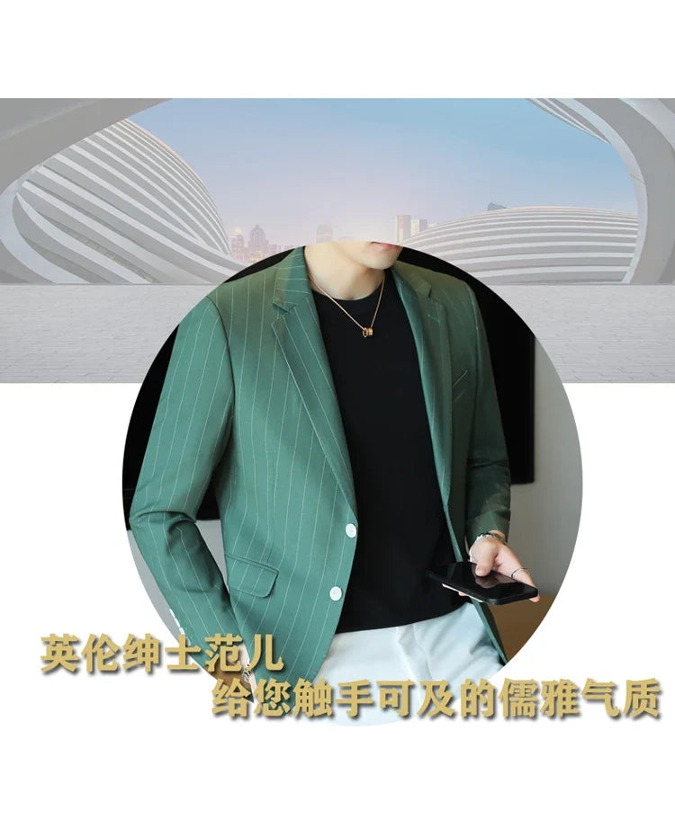 2026 Classic Striped Versatile Suit Jacket Men's Korean Fashion Casual Business Blazers Office Wedding Party Host Formal Jackets