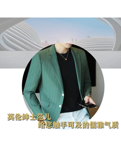 2026 Classic Striped Versatile Suit Jacket Men's Korean Fashion Casual Business Blazers Office Wedding Party Host Formal Jackets