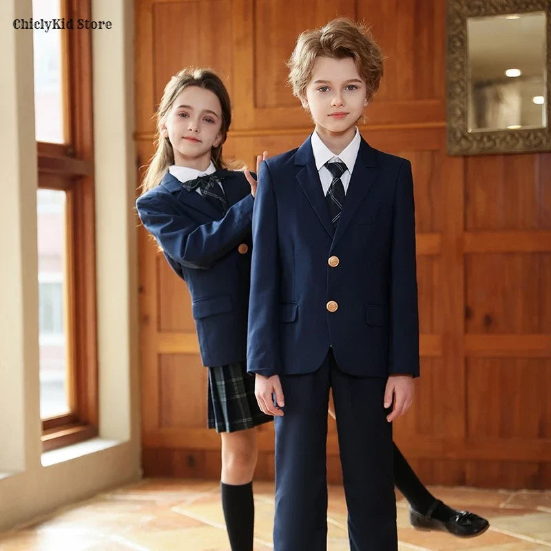 Girls Jacket Plaid Skirts Suits Boys Blazer Formal Dress Toddler Student Clothes Sets Children School Uniform Kids Class Outfits