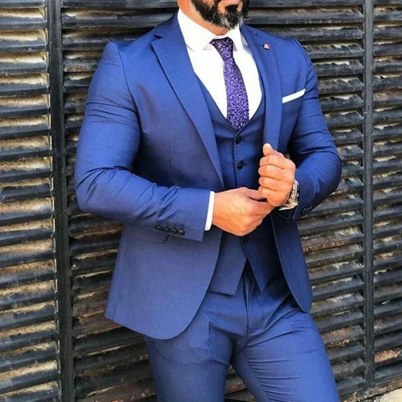 Blue Men wedding Suits Business Slim Fit Blazer Hombre Fashion High Quality Custom 3 Piece Set Costume Homme