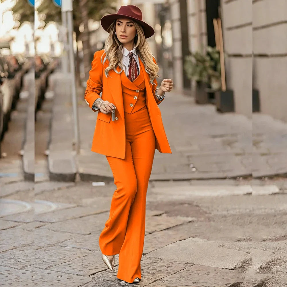 Customized Color Red 3 Pieces Suit Sets for Women Peak Lapel Jacket Vest Pants Sets Slim Fit Office Daily Smoking Lady Clothing