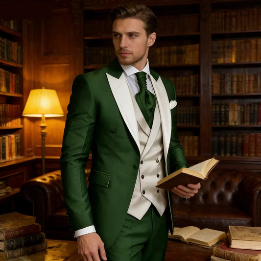 Men's Elegant Peak Lapel Tuxedo 3-Piece Suit with Blazer Vest And Pants Set for Formal Business Prom Grooming
