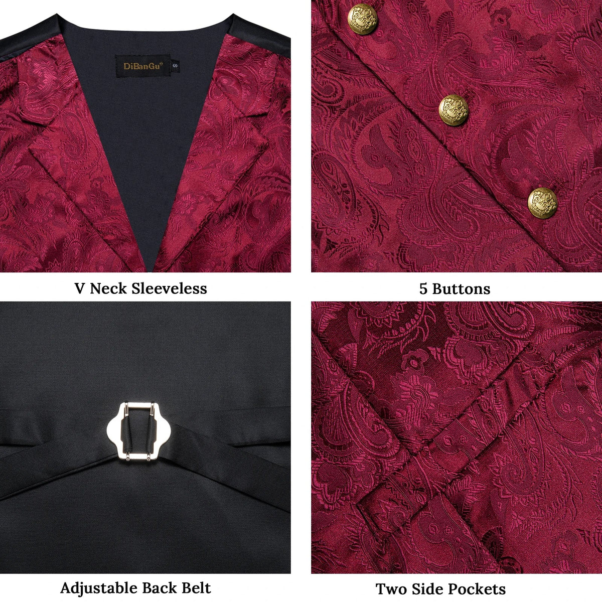 Men's Paisley Suit Vest – Single-Breasted Waistcoat with Tie, Handkerchief & Cufflinks for Weddings & Banquets