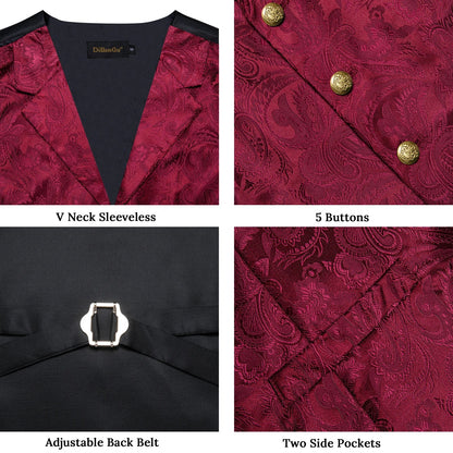 Men's Paisley Suit Vest – Single-Breasted Waistcoat with Tie, Handkerchief & Cufflinks for Weddings & Banquets