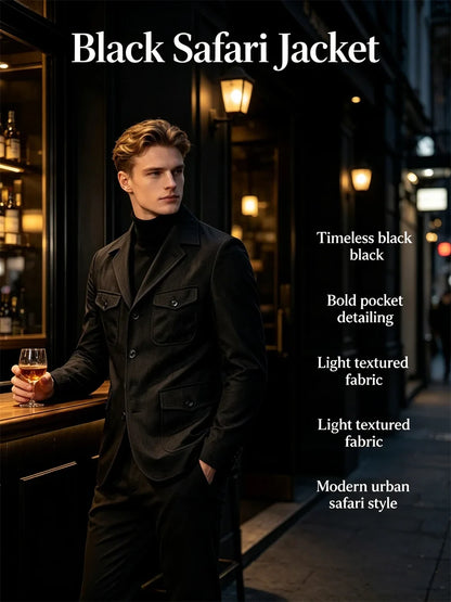 Men's Linen Safari Blazer Four Flap Pockets Slim Soft Jacket Casual Business Coat For Street Outdoor Vacation Party Daily Travel