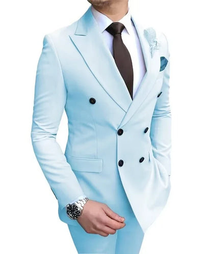Formal Men's Suits 2 Pieces Jacket Pants Handsome Peak LapelDouble Breasted Suit Set For Men Groom Tuxedo Party Prom Hot Sale