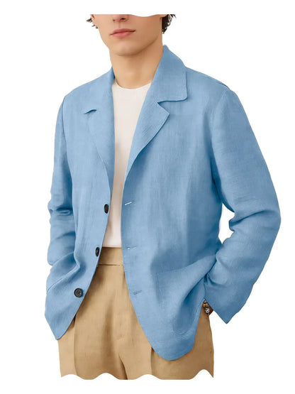 Blazer Men Linen Cotton Single Breasted Classic Fit Lightweight Summer Sport Coat for Beach and Casual Wear