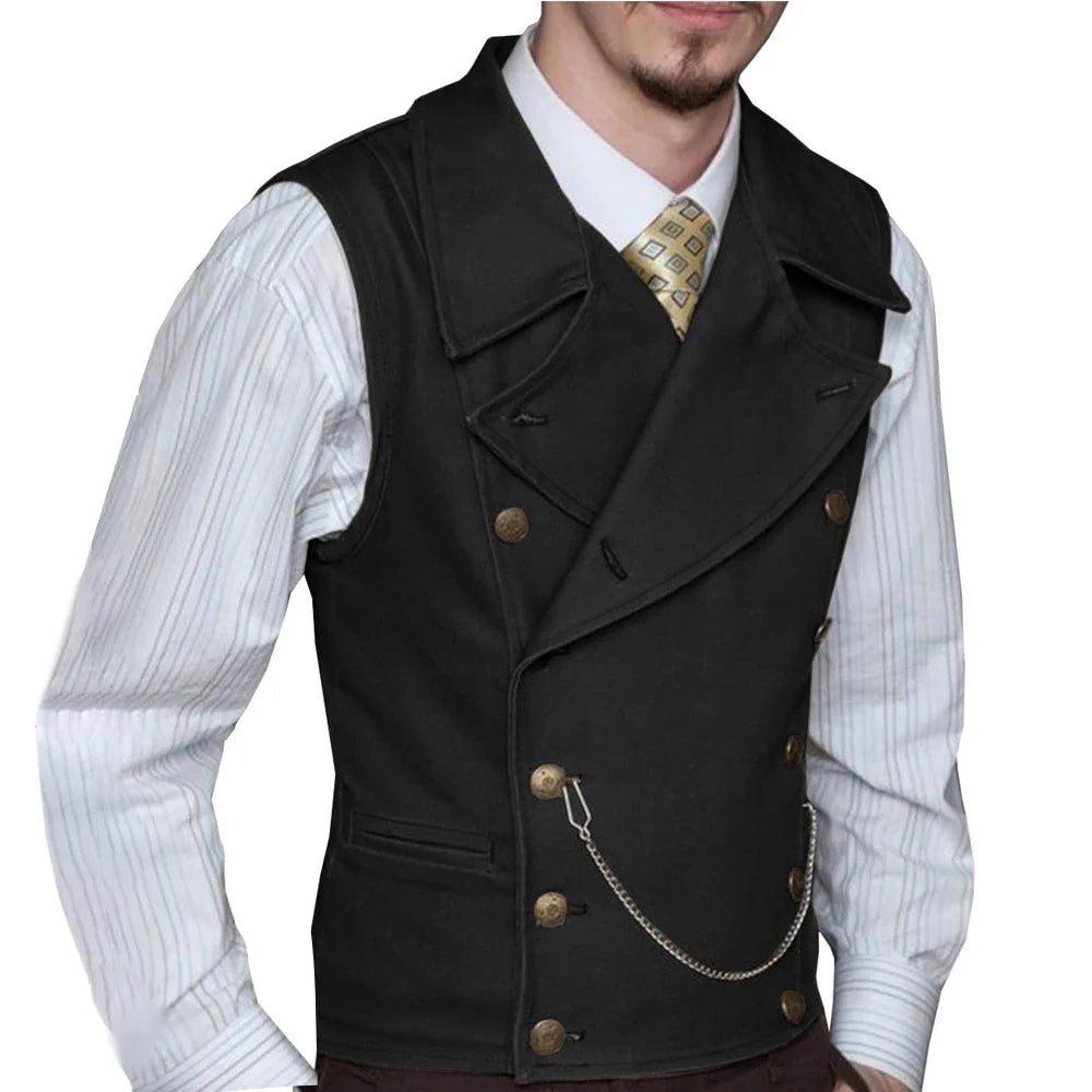 Men's Double Breasted Waistcoat – Solid Color Formal Vest for Weddings & Events