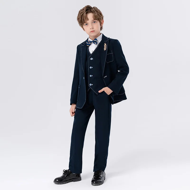 Gentleman Kids Slim 4Pieces/Set Jacket Vest Pants Bowtie Party Dress Children Ceremony Photograph Suit Boys Performance Costume