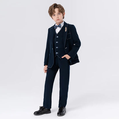 Gentleman Kids Slim 4Pieces/Set Jacket Vest Pants Bowtie Party Dress Children Ceremony Photograph Suit Boys Performance Costume