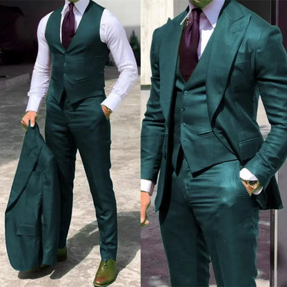 3PCS Men's Formal Tuxedo Set with Peaked Lapel Blazer Vest Pant  Fashion Business Suits For Party Wedding Groom