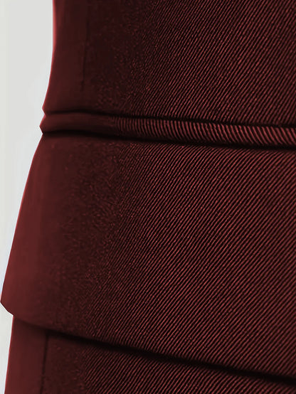 Men's Burgundy 2-Piece Suit Set (Blazer + Trousers Only, No Vest Included),Slim Fit Formal Business Wedding Party Jacket & Pants
