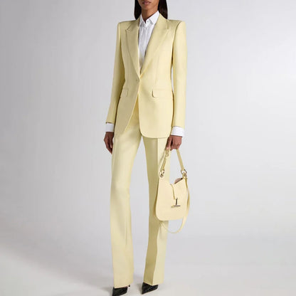 Exquisite Women Oatmeal Color Suit Straight Single Breasted Jacket Pants 2Piece Set Elegant Office Lady Outfit Formal Party Wear