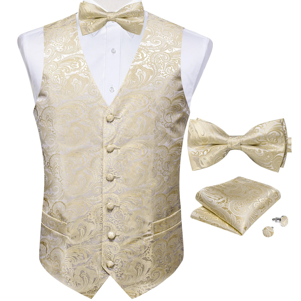 Men's Paisley Suit Vest Set with Tie, Pocket Square & Cufflinks for Wedding & Formal Events