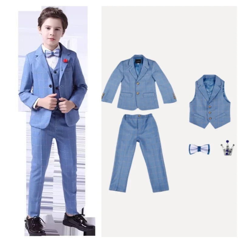 Flower Boys Wedding Suit Set Spring Kids Birthday Photograhy Outfit Children's Piano Host Speech Chorus Performance Costume