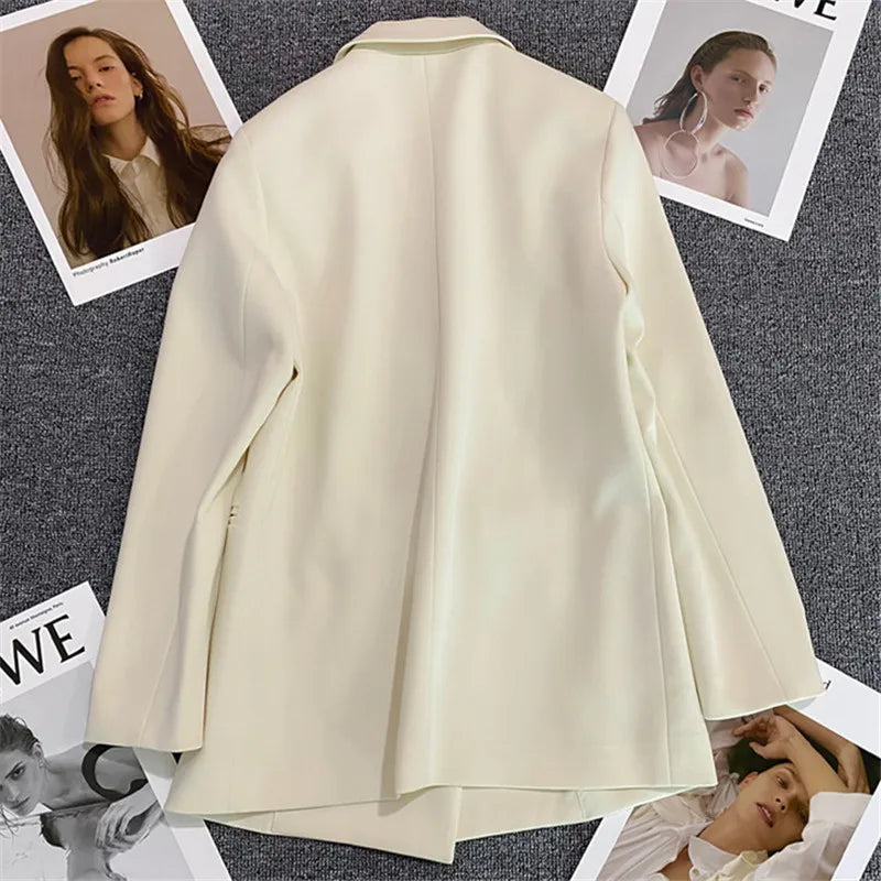 Women's Spring Autumn 2026 Commuter Style Small Suit Jacket Double Row Buttons White Versatile Polyester Fiber Fashion