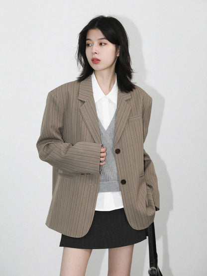 New Women Blazers Single-breasted Loose Casual Retro Striped Office Ladies Suit Jacket Female Coat Spring Autumn 2026