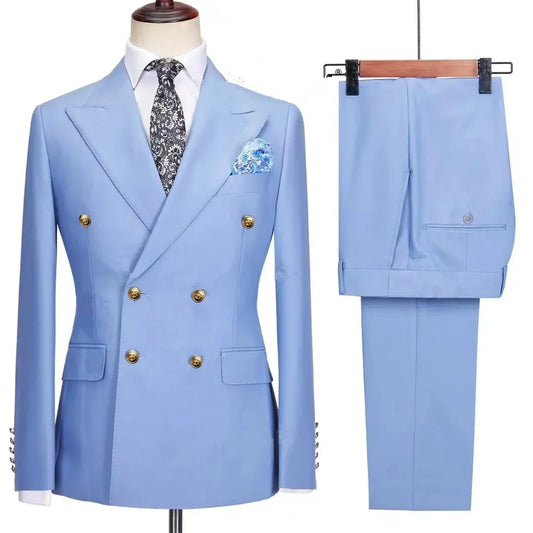 Nouvel ensemble de costume de loisirs pour homme - Veste de costume croisée, couleur unie, coupe ajustée, pour banquet et mariage