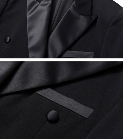 Patchwork Satin Double-breasted Designer Mens Black Blazer Hombre Elegant Groom Wedding Banquets Party Suits Jackets Coats 5XL