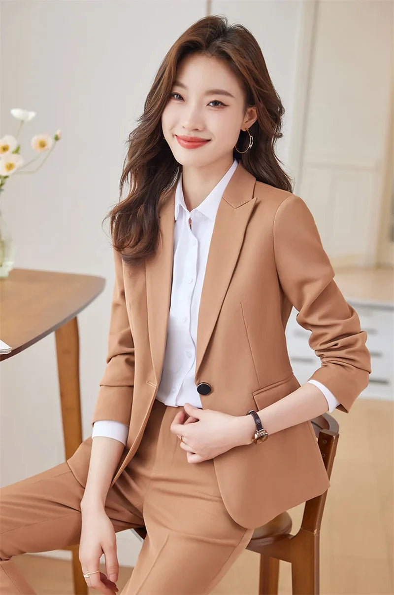 2025 Fashion Black Women Pant Suit 2 Piece Set Office Ladies Female Business Work Wear Formal Blazer Jacket And Trouser