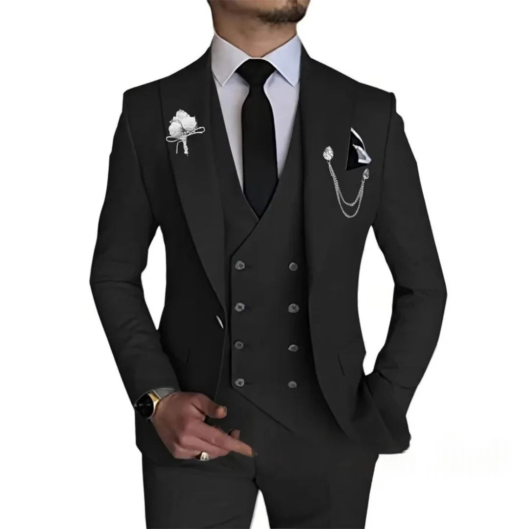 Men's 3 Piece Slim Fit Double Breasted Formal Suit for Wedding Prom Dinner Party - Classic Style