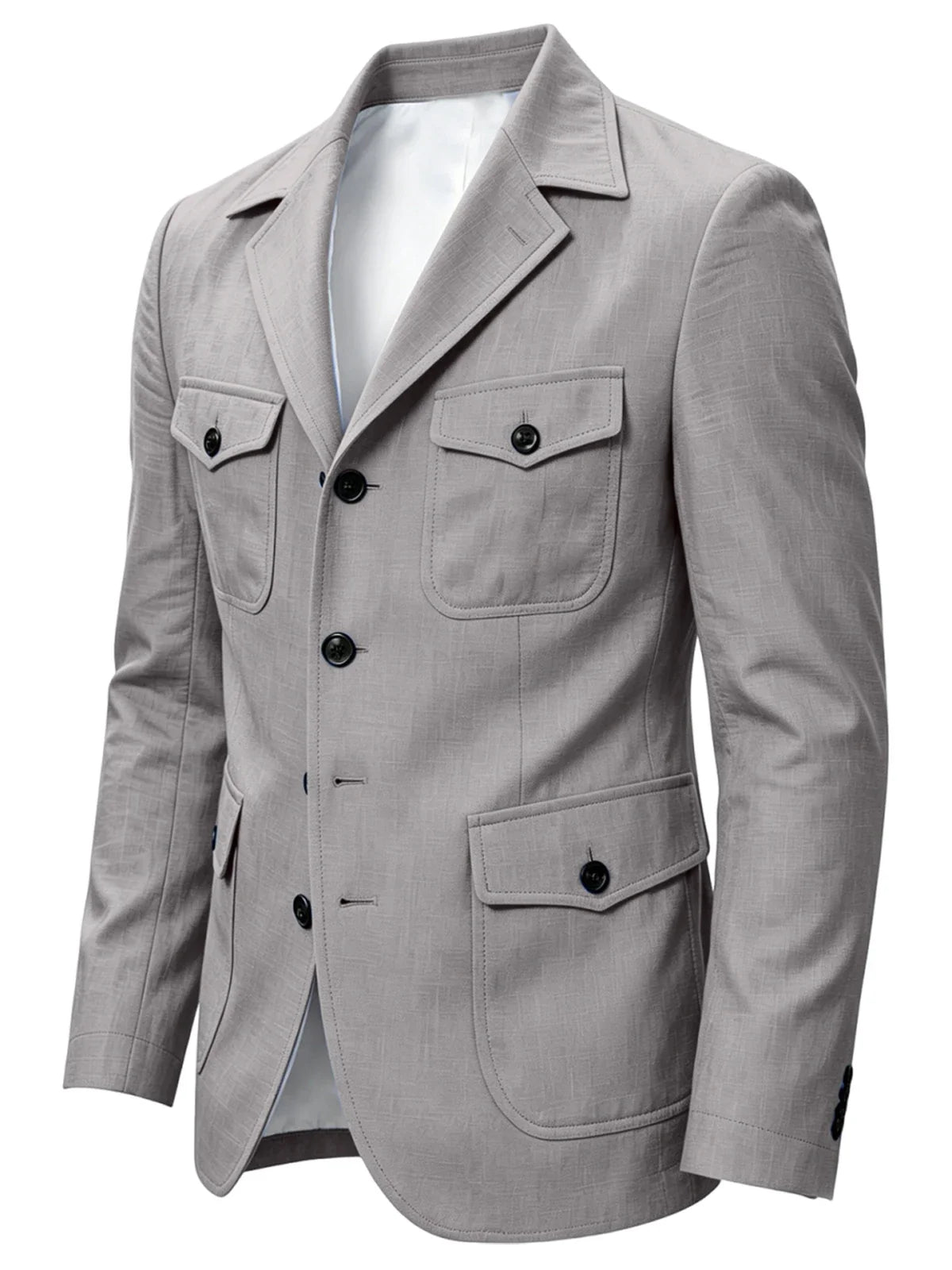 Men's Linen Safari Blazer Four Flap Pockets Slim Soft Jacket Casual Business Coat For Street Outdoor Vacation Party Daily Travel