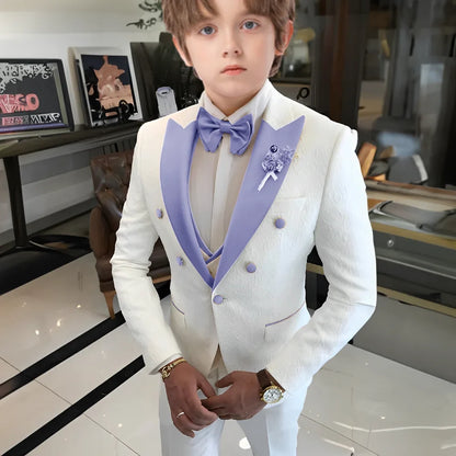 Jacquard Boys Suit Set 3 Pieces Wedding Guest Outfit,High Quality Peak Lapel Tuxedo For Kids,Children's Slim Fit Suits 2-20T