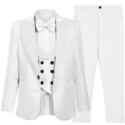 Boys Suit Set 4 Piece Kids Formal Tuxedo Paisley Blazer Vest Pants for Wedding