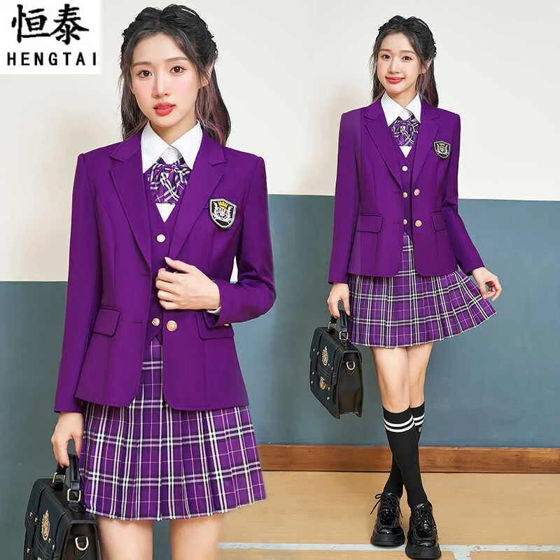 College Style Women's Suit2024New Autumn Small Stature Elegant Campus Suit OutfitjkUniform Suit Dress Set