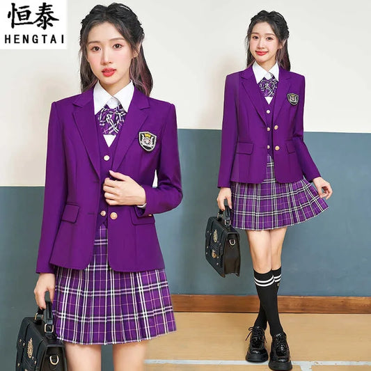 College Style Women's Suit2024New Autumn Small Stature Elegant Campus Suit OutfitjkUniform Suit Dress Set