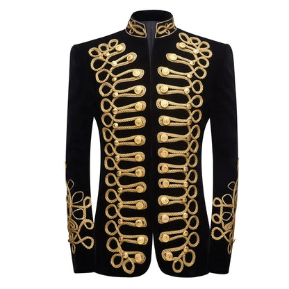 2026 European and American Size Rope Button Three-dimensional Men's Ball Performance Court Dress Noble Retro Velvet Suit Blazer