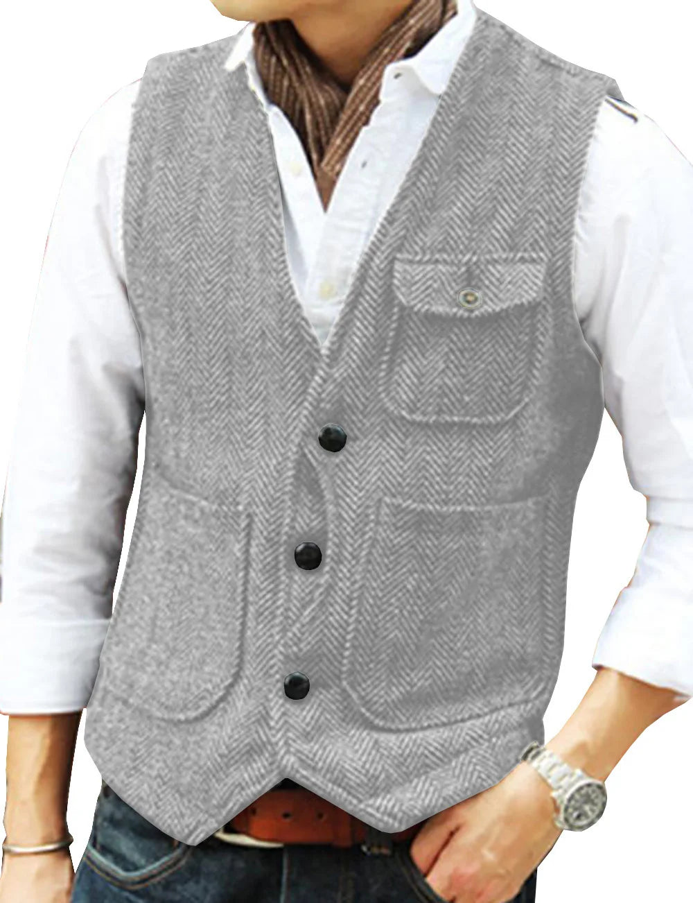 Men's Suit Vest Single Breasted Herringbone Smart Casual Wedding Business Waistcoat