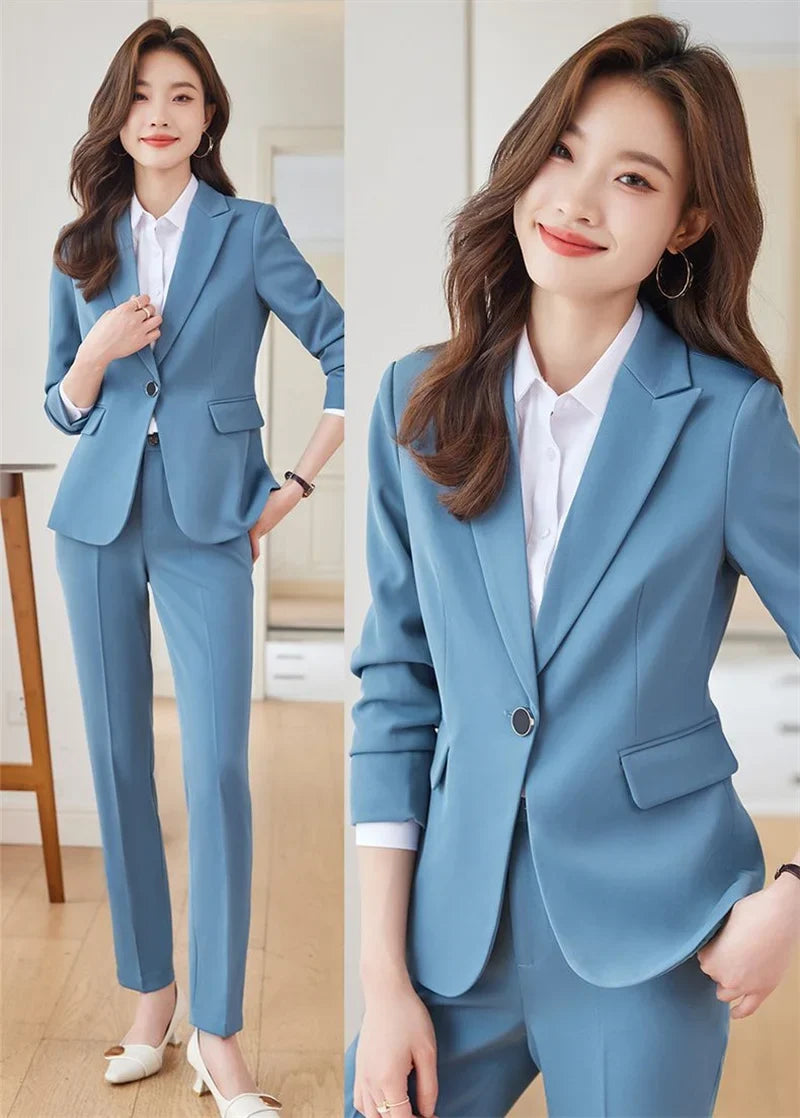 2025 Fashion Black Women Pant Suit 2 Piece Set Office Ladies Female Business Work Wear Formal Blazer Jacket And Trouser