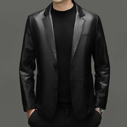 Men's Leather Jacket – Top-Grain Cowhide Business Casual Outerwear – Black