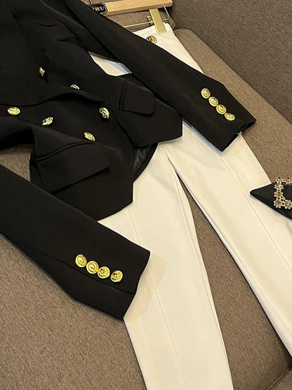 Business Commute Style Women's Long Sleeve Double-Breasted Suit Slim Fit Waist-Cinching Outerwear Fashion D9986